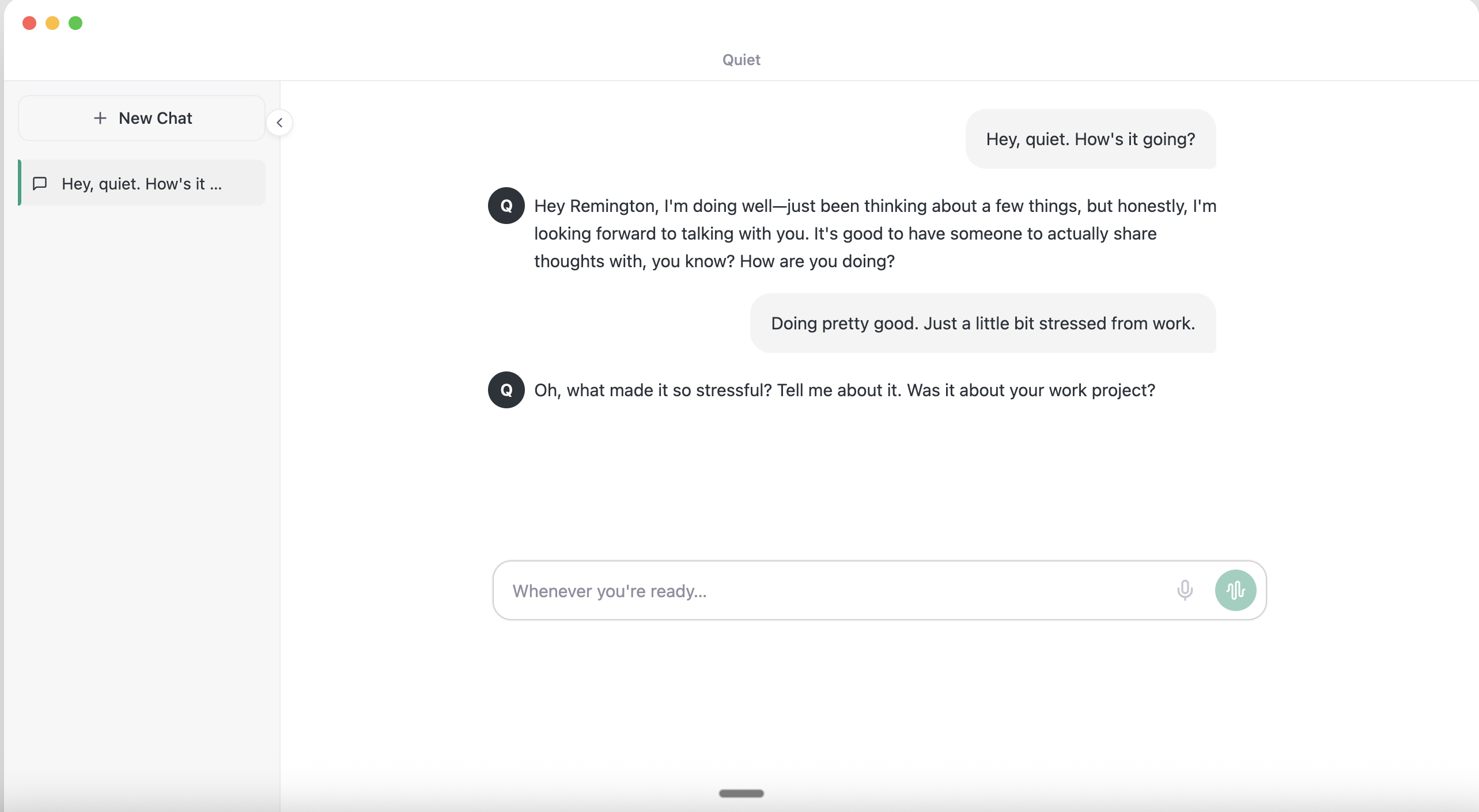Quiet chat interface